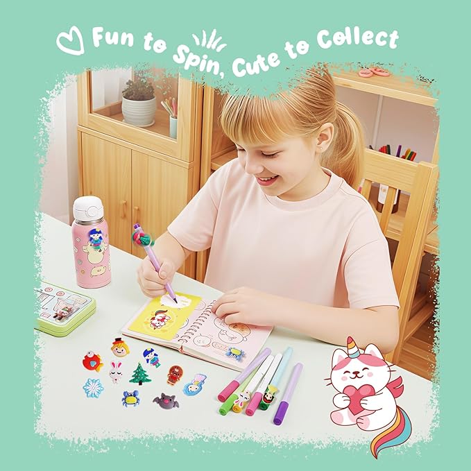 DG-Direct 30 Pack Valentines Day Gifts for Kids, Valentines Day Cards with Mini Spinning Pencil Top Toys, Valentine School Classroom Exchange Prizes, Valentine Party Favor Toy Set