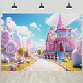 9x6ft Candyland Backdrop Pink Sweet Candy Castle Fairy Tale Photography Background for Girls Princess Birthday Baby Shower Party Decorations Kids Portraits Banner Photo Studio Props