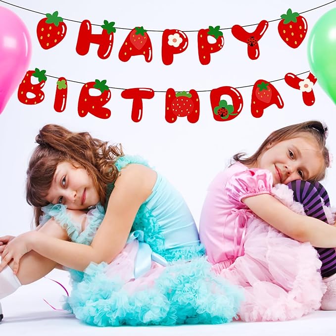 Strawberry Birthday Banner - Themed Party Decorations for Berry Sweet Girl Celebrations