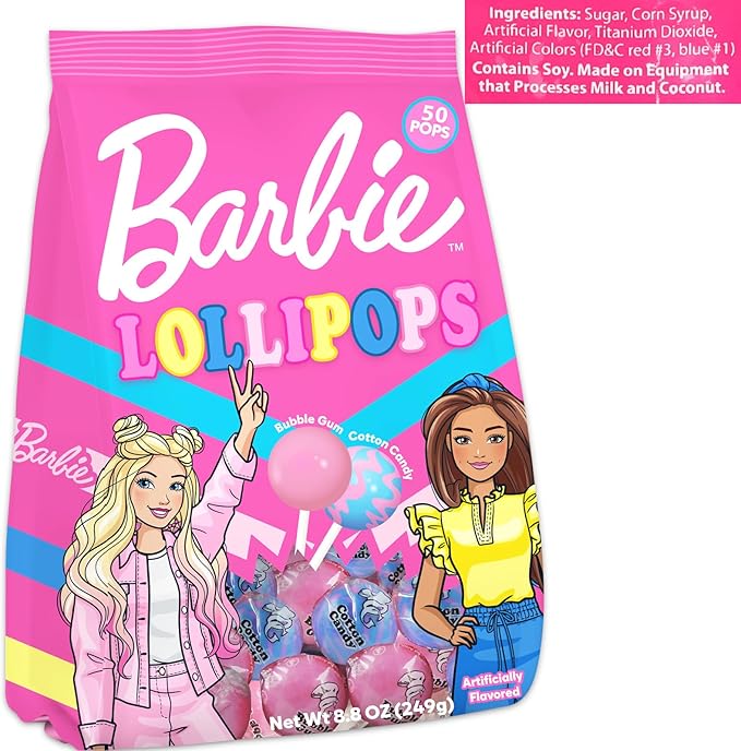 Barbie Party Favors Bundle - 24 Pack with Mini Coloring Activity Book, Goodie Bags, 50 Individually Wrapped Lollipop Suckers | Halloween Supplies