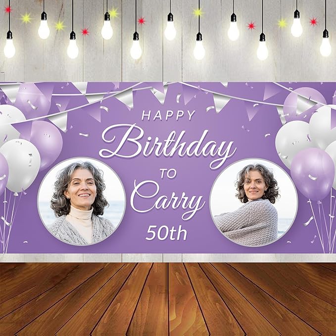 Custom Happy Birthday Banner Personalized Banners and Signs with Photo Name for Women Men Kids Party Decorations Supplies Indoor Outdoor Birthday Gifts Style 05