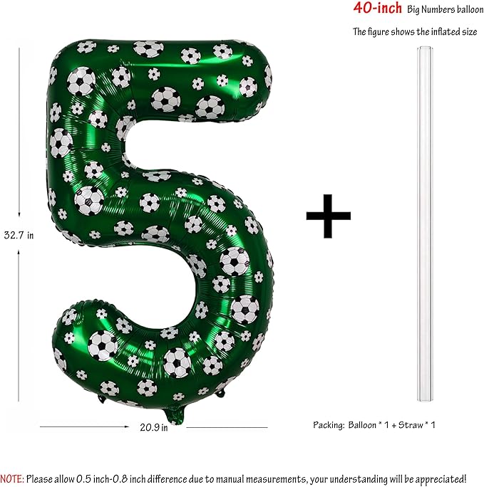 40 Inch Soccer Number 5 Balloons Large Foil Balloon Number 5 Birthday Deco World Cup Sports Soccer Theme Decoration For Soccer Party And Boy'S 5 th Birthday