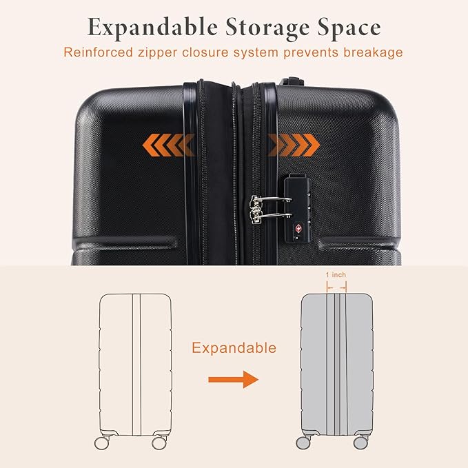 Sweetcrispy Carry on Suitcase, Luggage with Spinner Wheels, Hard Shell ABS, TSA Lock, 20 Inch Black