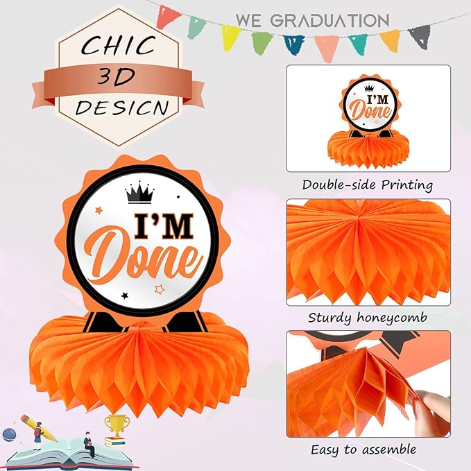 Yisong 9 Pieces 2026 Graduation Party Table Decorations Class of 2026 Congrats Graduation Centerpieces for Tables Congratulate Honeycomb Centerpiece Topper for Grad Party Supplies (Orange)