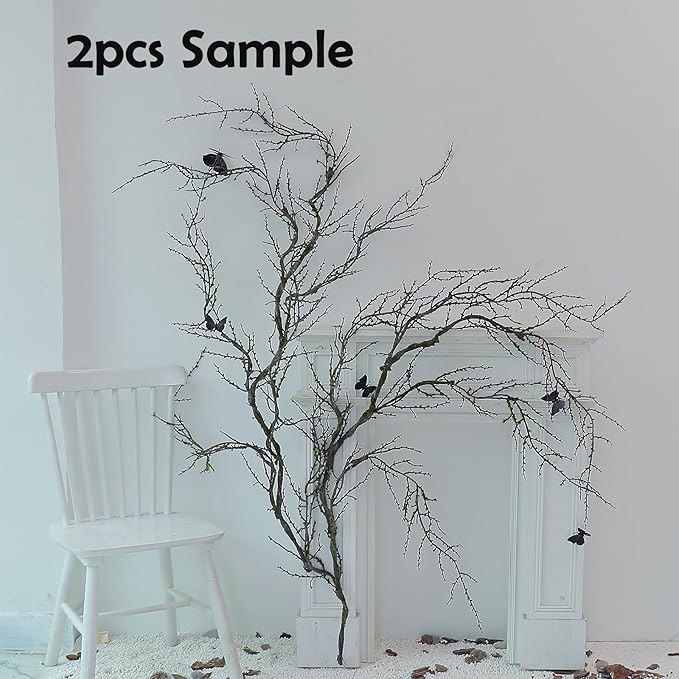 190cm/74.8inch Artificial Creepy Flexible Tree Branches Faux Grape Vines Garland Twigs with Moss Wood Craft for Halloween Door Wall Hanging Haunted Mansion Theme Outdoor Mantel Yules Decoration (2)