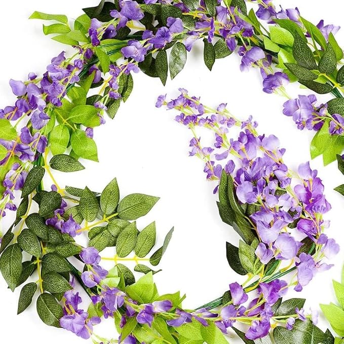 5pack Wisteria Garland Artificial Flowers Garland Fake Hanging Wisteria Vines for Wedding Floral Decor-Total 33 Ft (Light Purple)