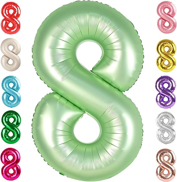 40 Inch Number 8 Balloon, Olive Green 8 18 28 80 Birthday Balloons for Men Boys, 8th Birthday Decorations Party Supplies, Wedding, Graduations