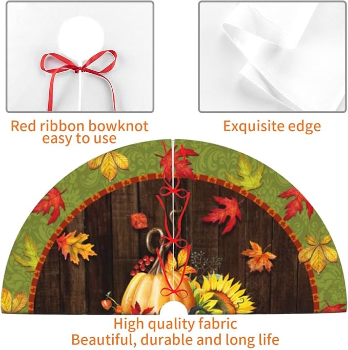Fall Maple Leaf Christmas Tree Skirt Xmas Tree Mat Halloween Christmas Tree Ornaments Decorations Holiday Party Indoor Outdoor 30"