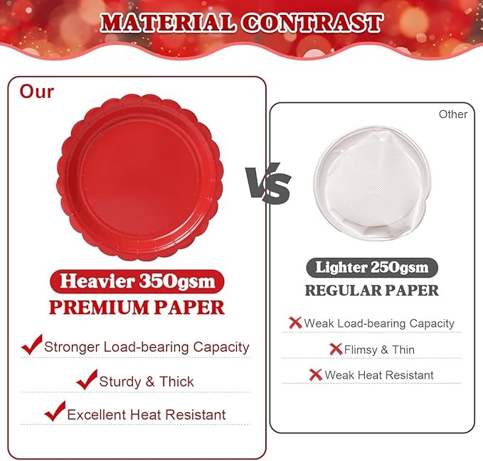 Vyntra 350 Pcs Red and Green Disposable Paper Plates and Napkins Set for 50, 9" Dinner Plates & 7" Dessert Plates, Tableware for Christmas Party, Holiday Dinner