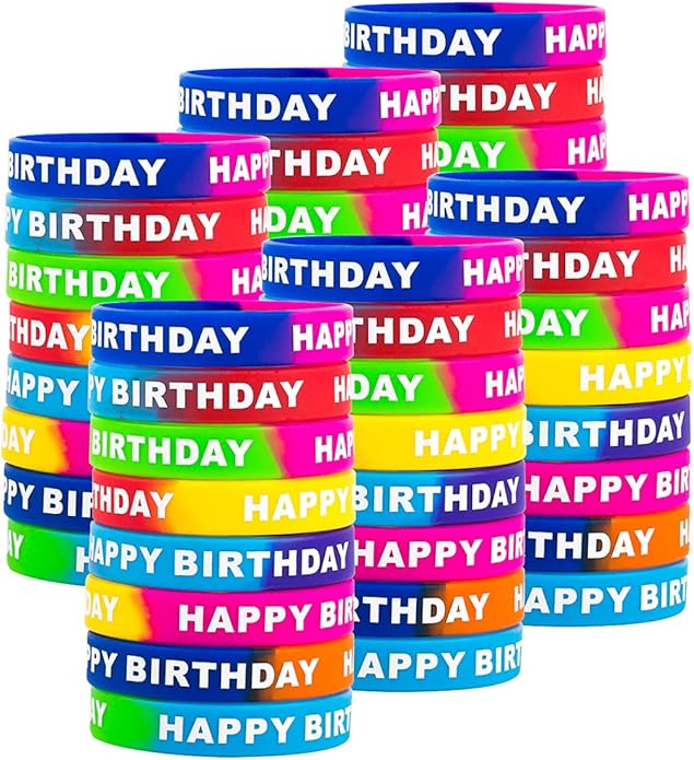 ARTLYMERS Happy Birthday Rubber Bracelets, Colored Silicone Stretch Wristbands for Birthday Party Supplies Favors 8 Styles