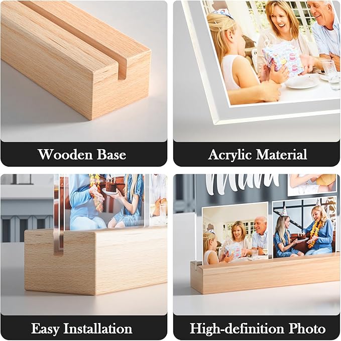 Custom Picture Frames with Photo, Personalized Picture Frame with Night Light, Custom Photo Frame, Customized Best Friend Photo Gifts, Personalized Birthday Gifts for Women Friends Her Him