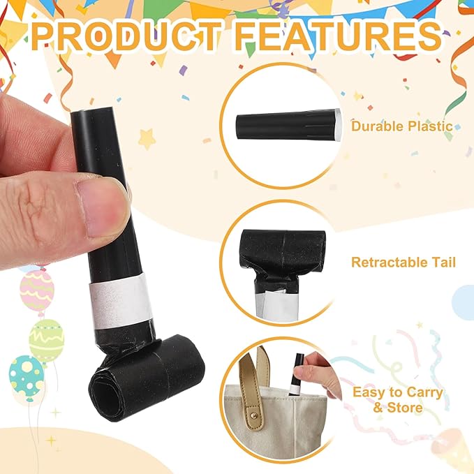 uxcell 20 Pcs Colorful Noise Makers Plastic Party Blowers Party Favors for Birthday Parties Holiday Christmas New Years Gift Favors, Black