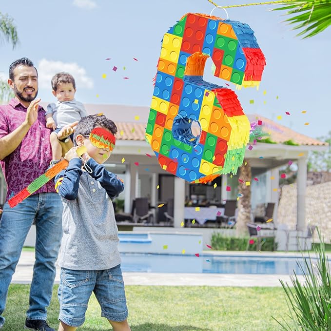 Number 6 Pinata Building Blocks 6th Birthday Party Decorations with Stick Blindfold for Kids Girls Boys Fiesta Carnival Games Happy Birthday Anniversary Celebration Party Supplies