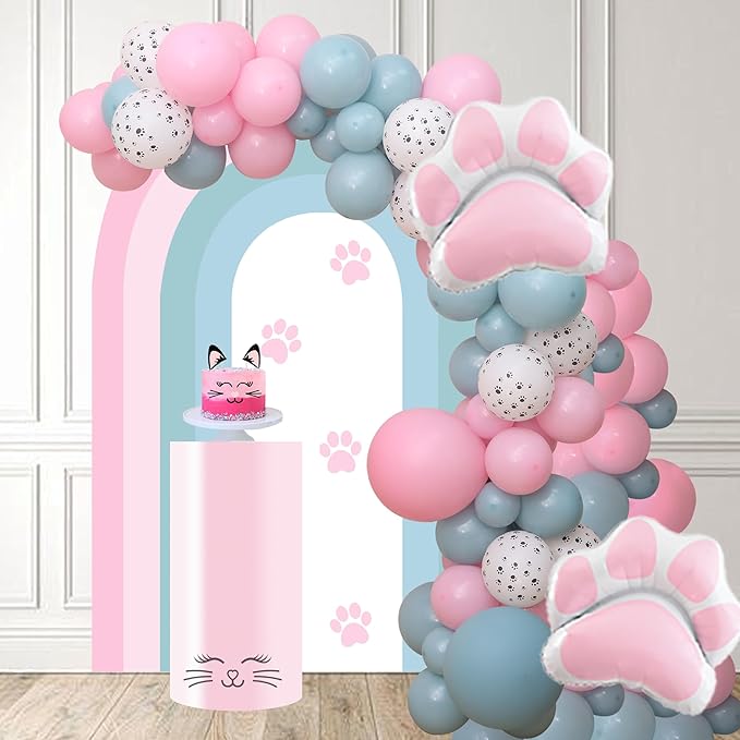 Balloon Combination,99 PCS Dusty Blue Pink Cat Theme Party Balloons Garland Kit with Cat Paw Foil Balloon Arch Kit for Birthday Baby Shower Party Wedding Home Party Summer Party Decorations