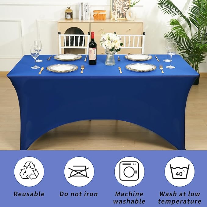 Fixwal 3 Pack Royal Blue Table Cloths Rectangle 6FT, Tablecloths Rectangular Stretch Spandex Fitted Table Covers 6 FT for Parties, Trade Shows, Weddings, Buffet, Graduation Decorations, Vendor Stand