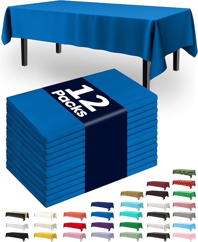 Pureegg Plastic Table Cloth Disposable 12 Pack, 54 x 108 Inch Table Cloths, Graduation Decorations Class of 2026, Graduation Party Tablecloths, Rectangle, Plastic Cover, Leakproof & Sturdy, Blue