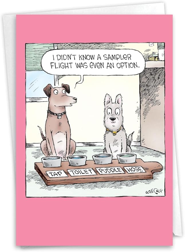 NobleWorks Humorous Funny Puppies Birthday Greeting Card with 5 x 7 Inch Envelope (1 Card) for Men and Women, Bday Dog Sampler Flight C10294BDG