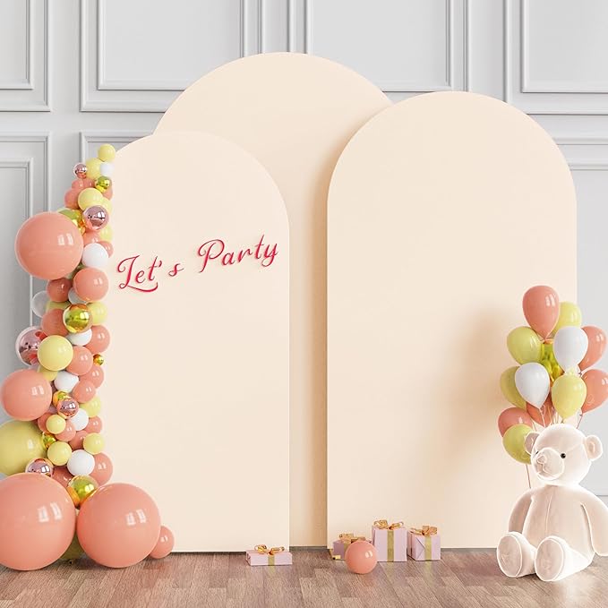 Wokceer Wedding Arch Backdrop Cover (7.2FT, 6.6FT, 6FT) Set of 3 Spandex Fitted Beige Arch Covers Round Top Chiara Arches Covers Stretchy Backdrop for Birthday Party Ceremony Banquet Decor