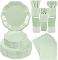 350 Pcs Sage Green Party Paper Plates and Napkins Set Include 9" Easter Plates & 7" Dessert Plate Disposable Scalloped Tableware Serve 50 Guest for Wedding Baby Shower Bridal Shower Birthday