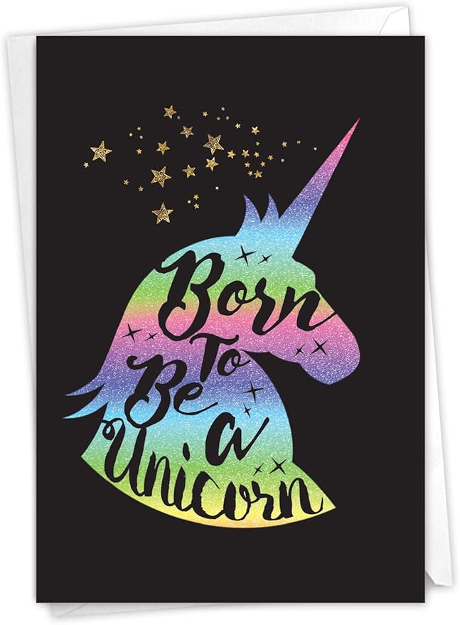 The Best Card Company - 1 Happy Birthday Card with Envelope - Adorable Colorful Animals, Fun Notecard - Horns and Unicorns C6826CBDG