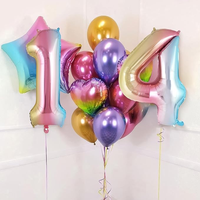 Rainbow Gradient Number 4 Balloon, 40 Inch Big Large Foil Number Balloons, Jumbo Mylar Number 4 Balloons for 4 Year Old Birthday Party Decorations Supplies Anniversary Celebration