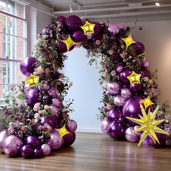 Dark Purple Balloon Arch Double Stuffed Latex Metallic Purple Explosion Star Balloon Garland Different Sizes Dark Lavender Balloons for Birthday Baby Shower Graduation Prom Bachelorette Party Decor