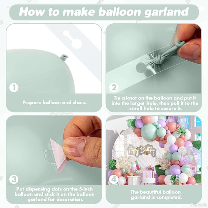 Green Pink Balloon Garland, 120pcs Macaron Green Purple Dusty Pink Kit with Iridescent 4d Foil Balloon Different Sizes For Girl Woman Spring Garden Theme Birthday Baby Shower Party Wedding Decoration