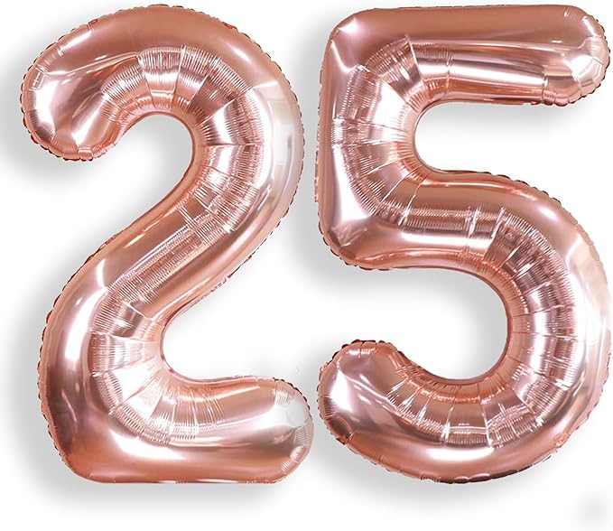 AULE 40 Inch Large 25 Number Balloons Rose Gold Big Foil Number Balloons Giant Helium Happy 25th Birthday Party Decorations for Women Huge Mylar 52 Anniversary Supplies