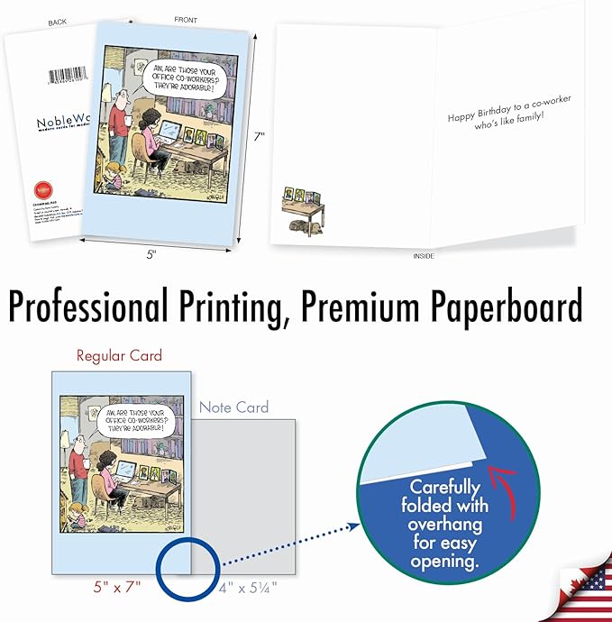 NobleWorks - 1 Humor Birthday Card with Envelope - Funny Cartoons for Birthday Greetings, Celebration Notecard - Adorable Co-Workers C9594BDG