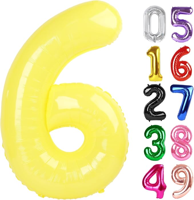 Yellow Number 6 Balloon 40 Inch, 6th Birthday Party Decorations for Children, Giant 6 Foil Balloon for Party Supplies