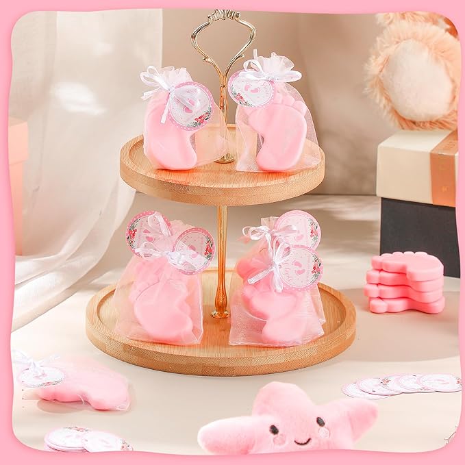 50 Sets Baby Shower Soap Favors for Guests Boy Girl Mini Handmade Scented Soaps with Thank You Tags and Organza Bags for Gender Reveal Baptism Shower Wedding Party(Pink)