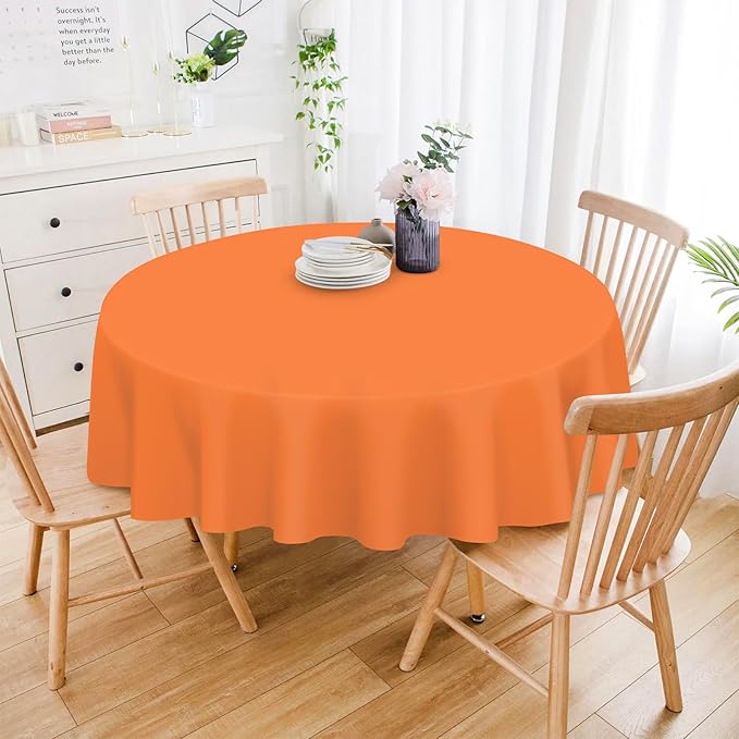 Mulbozy 12 Pack Orange Round Tablecloth, 84 Inches Plastic Orange Table Cover, Premium Disposable Round Party Tablecloth for Restaurant Dinners, Wedding, Grad Party, Baby Shower, Outdoor Camping