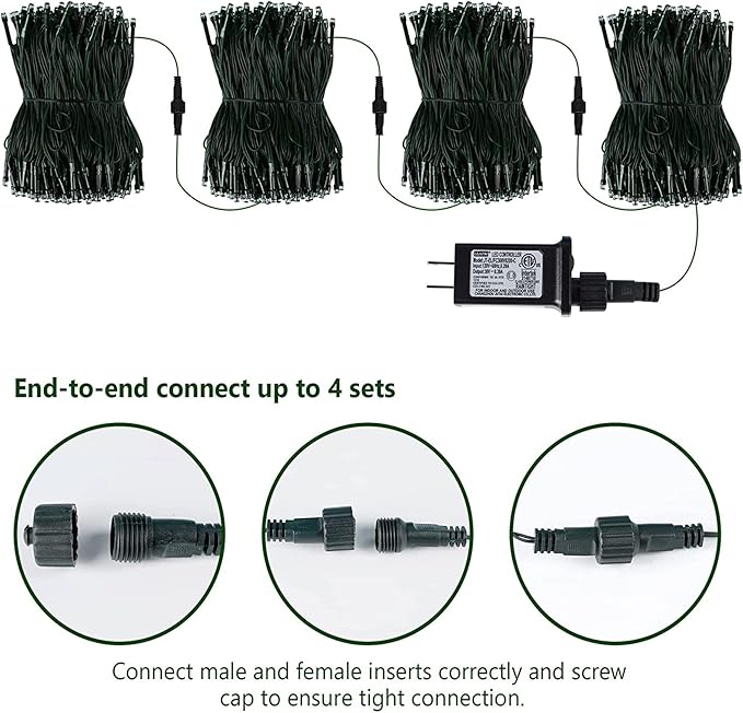 kemooie 300 LED Christmas Lights, 99FT Connective Christmas Tree Lights, Plug in 8 Lighting Modes, for Outdoor Indoor Christmas Tree Wedding Party Decoration (Multicolor)