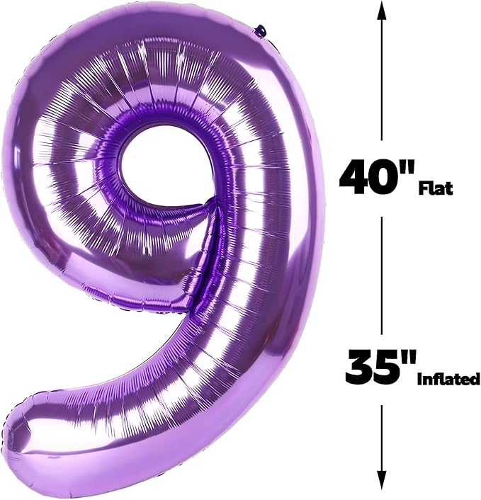 40 Inch Big Purple 9 Balloon Number, Jumbo Giant Happy 9th 19 29 39 49 99 Birthday Party Decorations, Large Nine Mylar Foil Anniversary Birthday Party Engagement Decorations