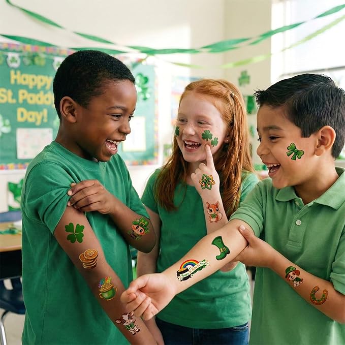 JCFIRE 95 PCS St Patricks Day Tattoos for Kids, Shamrock Stickers Temporary Tattoos for Children, Saint Patricks Day Accessories Party Favors, Lucky Irish Decor Gifts, St Paddy Decorations Supplies