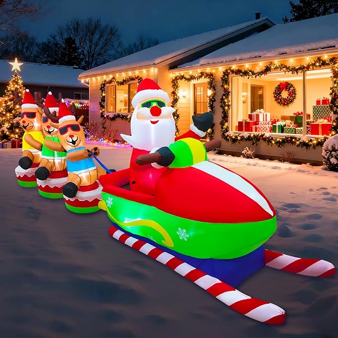 EAONE 12FT Christmas Inflatables Outdoor Decorations, Giant Blow ups Yard Decoration Inflatable Santa Claus Drive Sleight with 3 Reindeers, with Built-in LEDs for Indoor Outdoor Home Holiday Decor