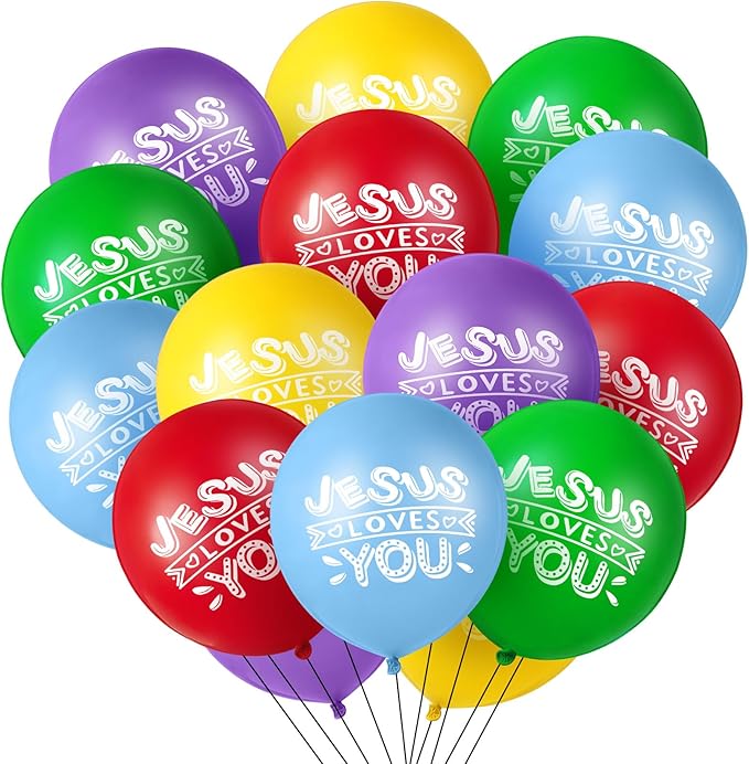 Gejoy Jesus Loves You Balloon 12 Inch Latex Christian Religious Jesus Balloon Party Decor for He Is Risen Party Decor Favor Cross Church Event Birthday Sunday Supplies(Bright Colors,100 Pcs)