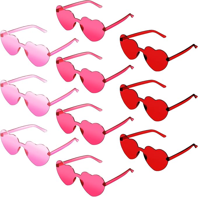TOODOO 10 Pairs Heart Shaped Sunglasses Rainbow Sunglasses Candy Color Rimless Glasses for Women Girl Party Favor