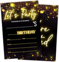 Let's Party! Birthday Party Invitation Cards for Boys Girls, Gold Glitter Birthday Celebration Party Invite Cards Supplies, 20 Double-Sided Fill In Invites With Envelopes -16
