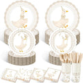 Zhehao 350 Pcs One Silly Goose Birthday Party Tableware Set Beige Scalloped Baby Shower Plates Cup Napkins Forks for Birthday Party Decorations Supplies for 50 Guests