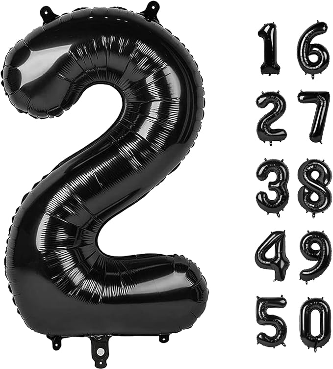 40 Inch Black Number 2 Balloon Jumbo Giant Happy 2th 12th 20th 21st Birthday Party Decorations for Boy or Girl Huge Mylar Anniversary Party Supplies