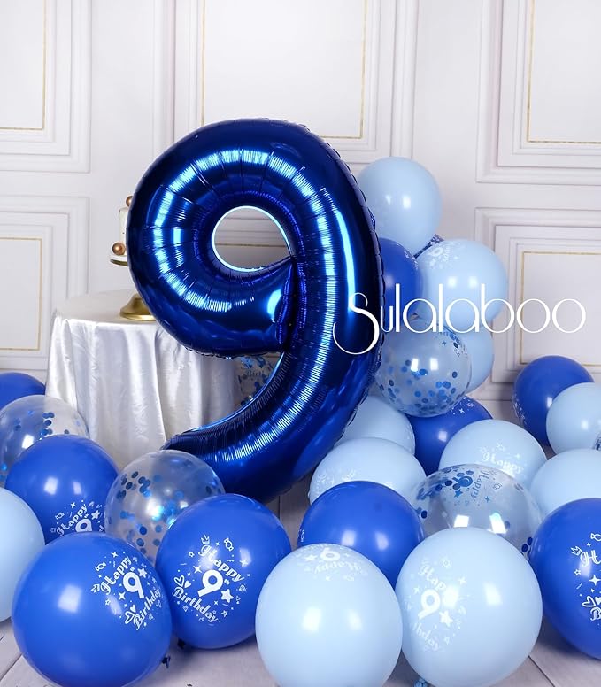 40Inch Navy Blue 9 Balloon Number Large Helium Royal Blue Number Balloons 0-9 Giant Digital 9th Foil Mylar Big Party Balloon for Boy Birthday Party Anniversary Graduation Decorations