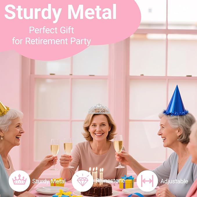 Retirement Party Decorations with Tiara and Sash for Women, Happy Retired Crown and Sash for Gift