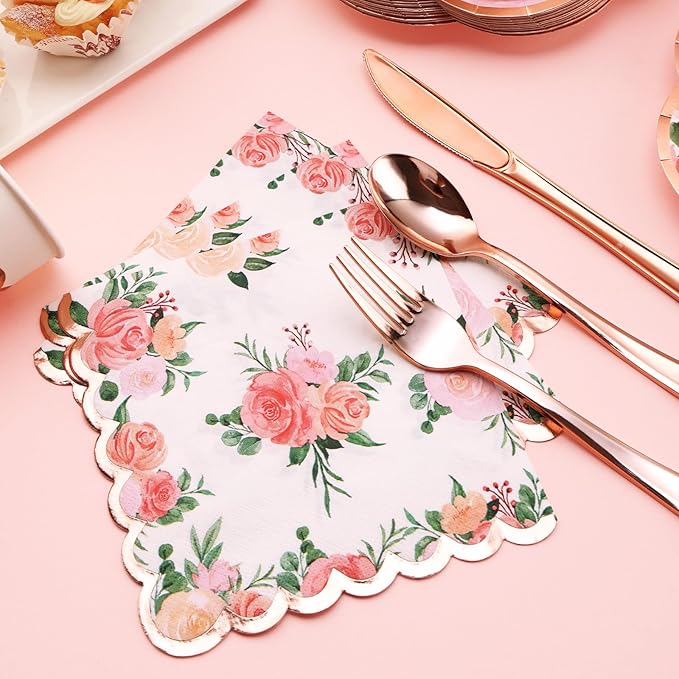 175PCS Tea Party Decorations, Floral Party Supplies, Bridal Shower Paper Plates, Floral Plates and Napkins Sets for Baby Shower, Brial Shower, Wedding, Serves 25 Guest