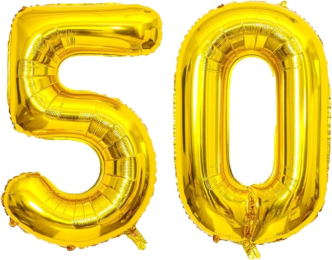 Giant Gold Number 50 Balloons, 40 Inch Jumbo Number 50, Large Foil Mylar Balloons for Girls Women 50th Birthday Party Decorations, 50 Anniversary Events Decorations