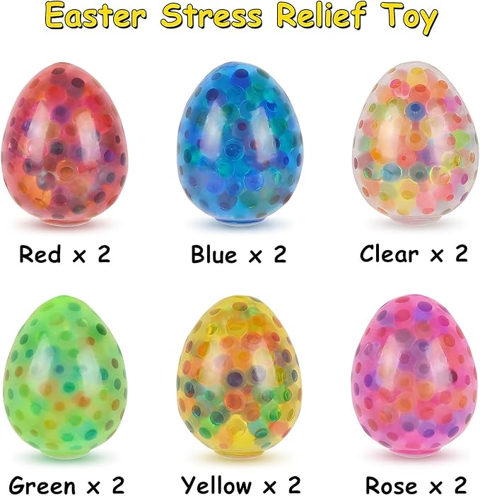 12 Pack Easter Eggs Stress Balls Fidget Squishy Squeeze Ball for Easter Basket Stuffers Party Favors Gifts