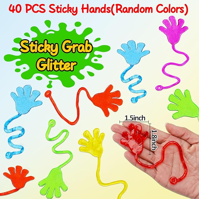 Thremhoo Easter Egg Fillers - 40PCS Glitter Sticky Hand Birthday Party Favors for Kids 4-8 8-12 Goodie Bag Stuffers Classroom Treasure Box Toys Carnival Prizes Bulk Treat Trinkets Pinata Mini Stuff