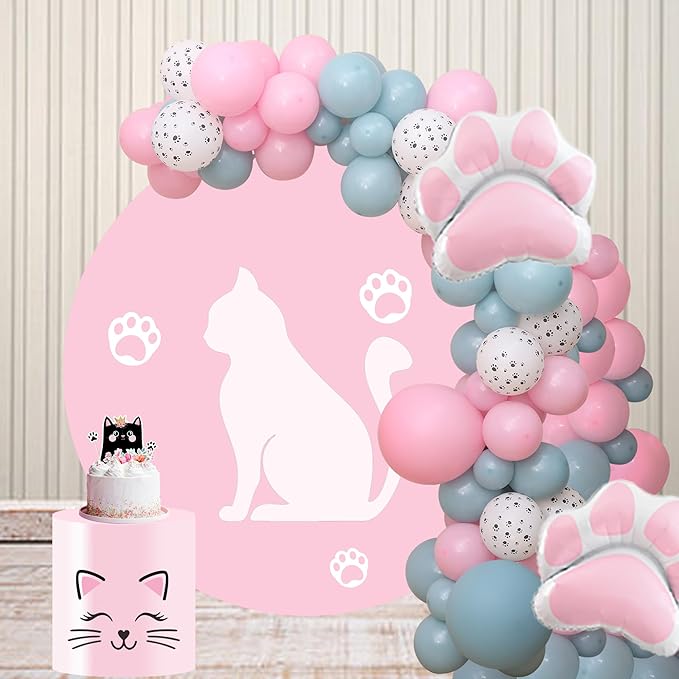 Balloon Combination,99 PCS Dusty Blue Pink Cat Theme Party Balloons Garland Kit with Cat Paw Foil Balloon Arch Kit for Birthday Baby Shower Party Wedding Home Party Summer Party Decorations