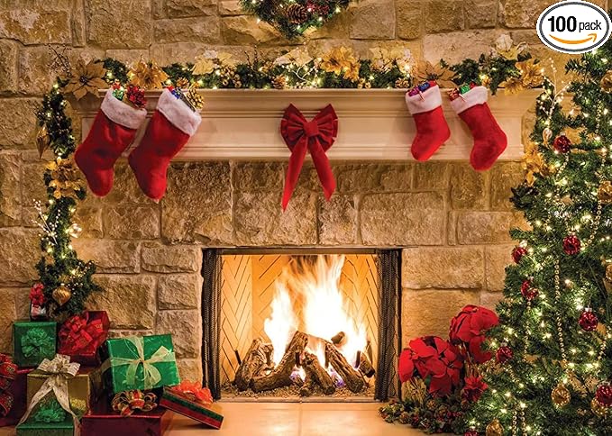CYLYH 7x5ft Christmas Backdrops Christmas Fireplace Theme Backdrop Tree Sock Decorations for Xmas Party Supplies Photo Background Pictures Banner