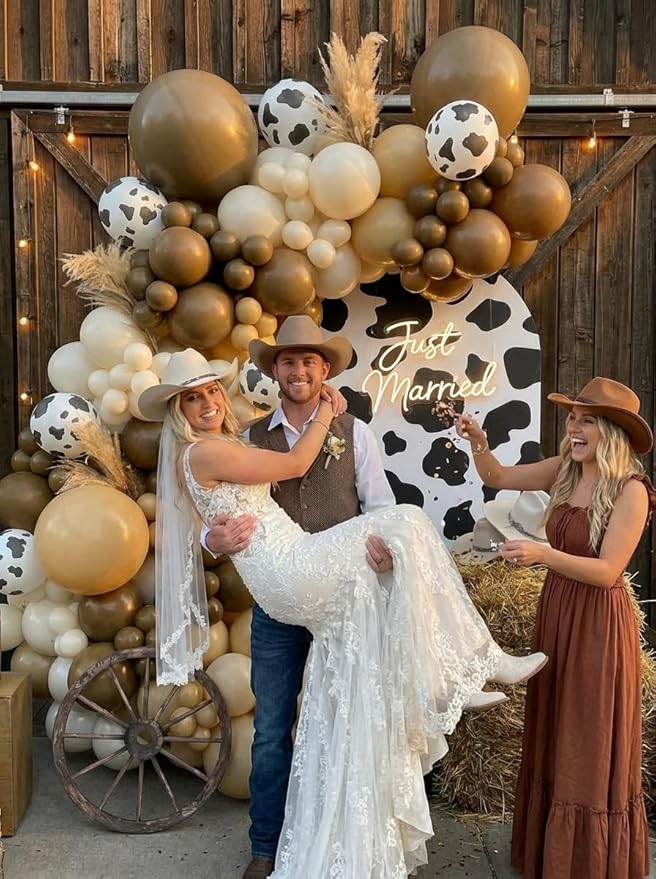 Western Cowboy Balloons Arch Kit - Brown Light Brown Nude Sand White Cow Print Different Size Balloons Garland Kit for Western Cowboy Farm Baby Shower Farm Animal Birthday Party Decorations